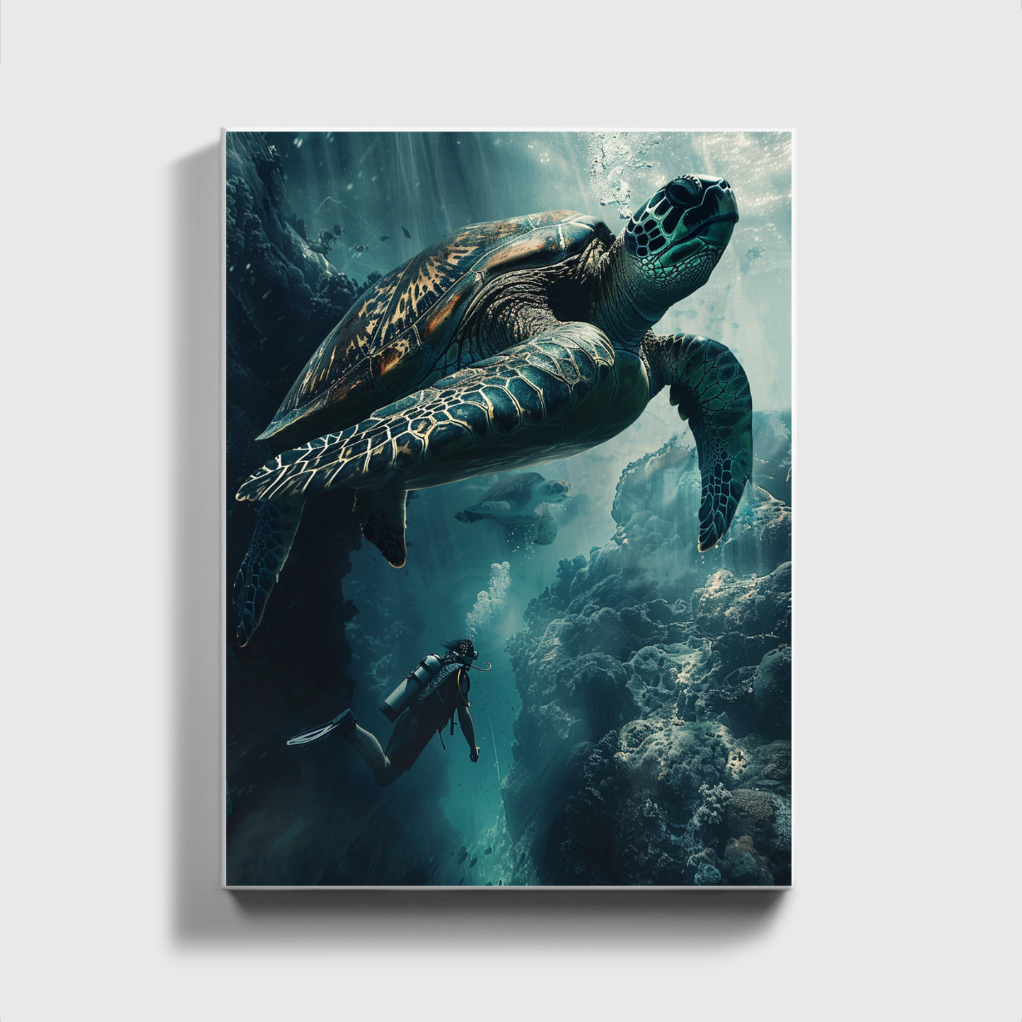 Man Dives in Ocean Big Turtle 4.0