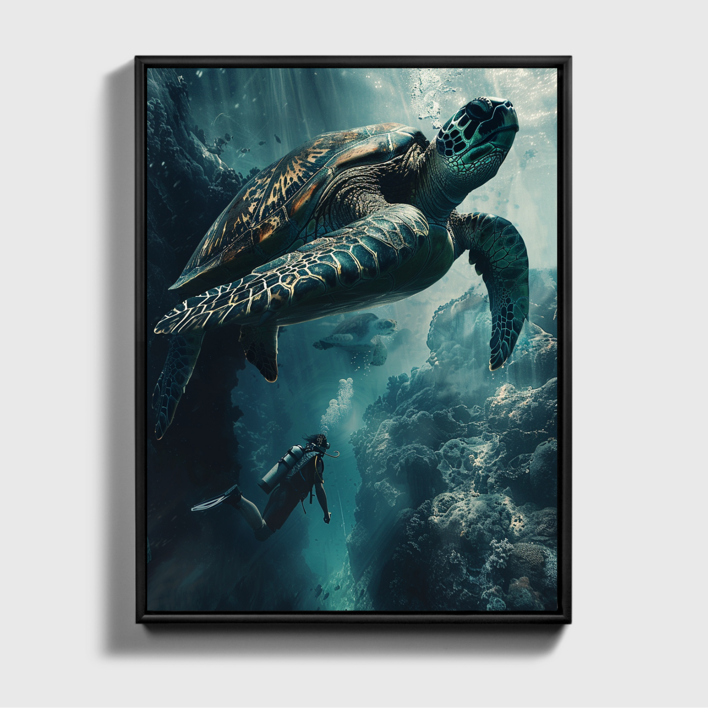 Man Dives in Ocean Big Turtle 4.0