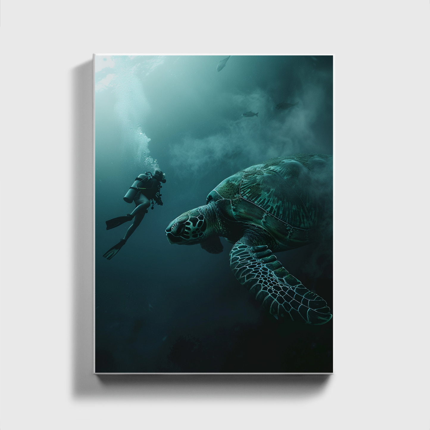 Man Dives in Ocean Big Turtle 5.0