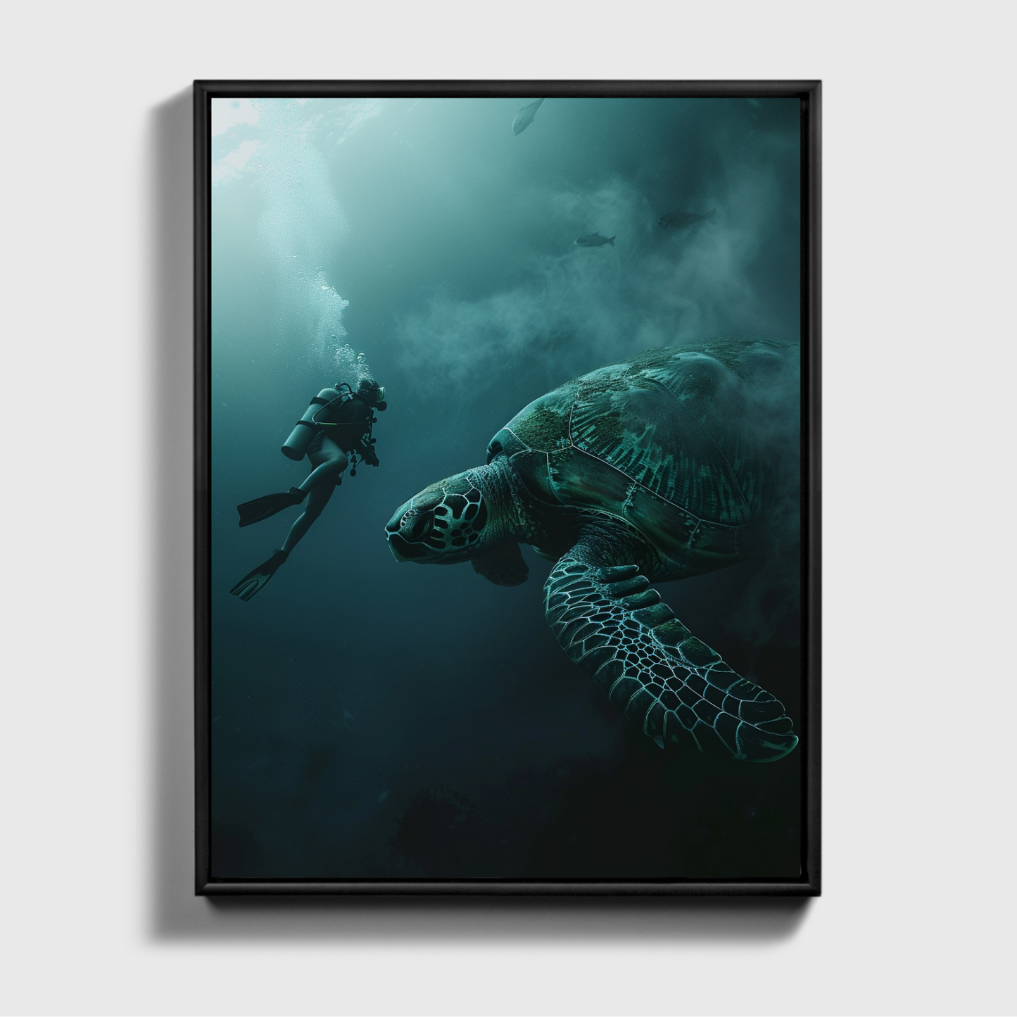 Man Dives in Ocean Big Turtle 5.0