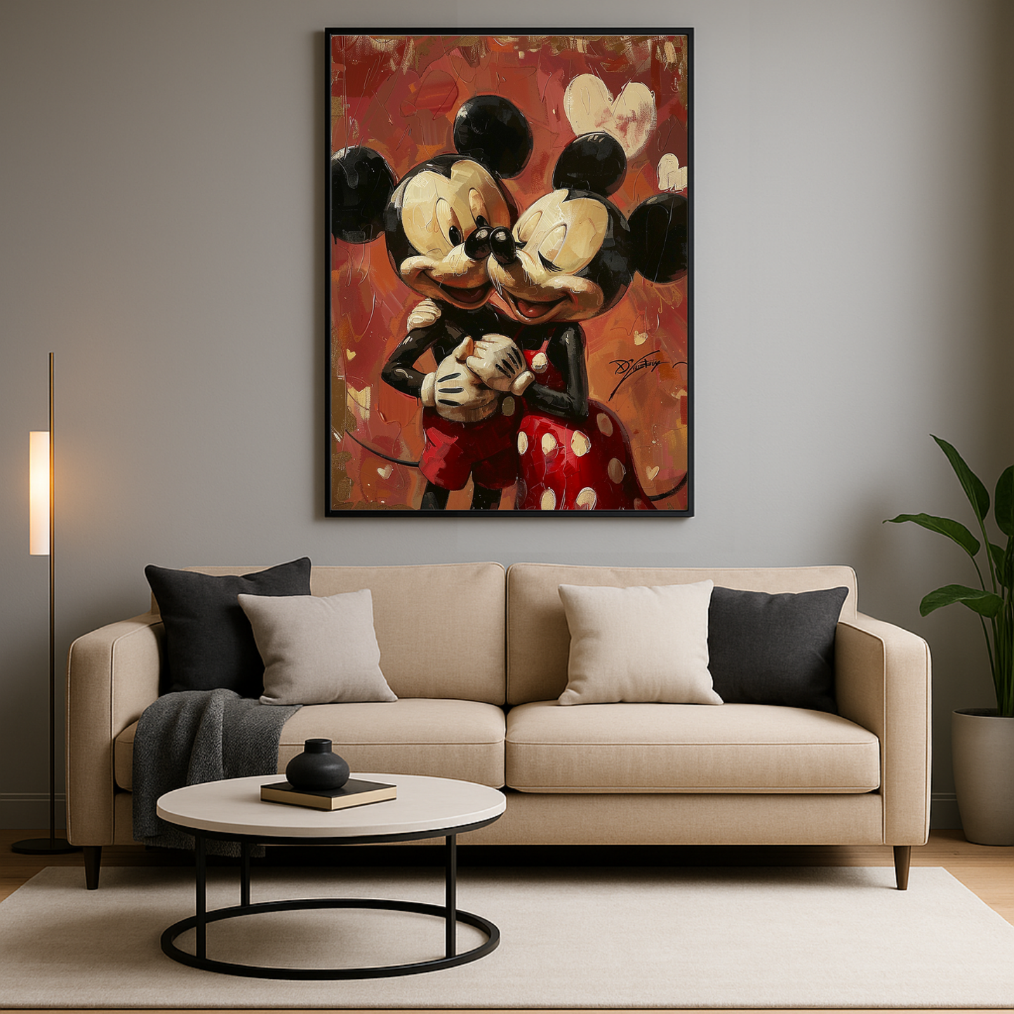 Mickey and Minnie romantic Love painted