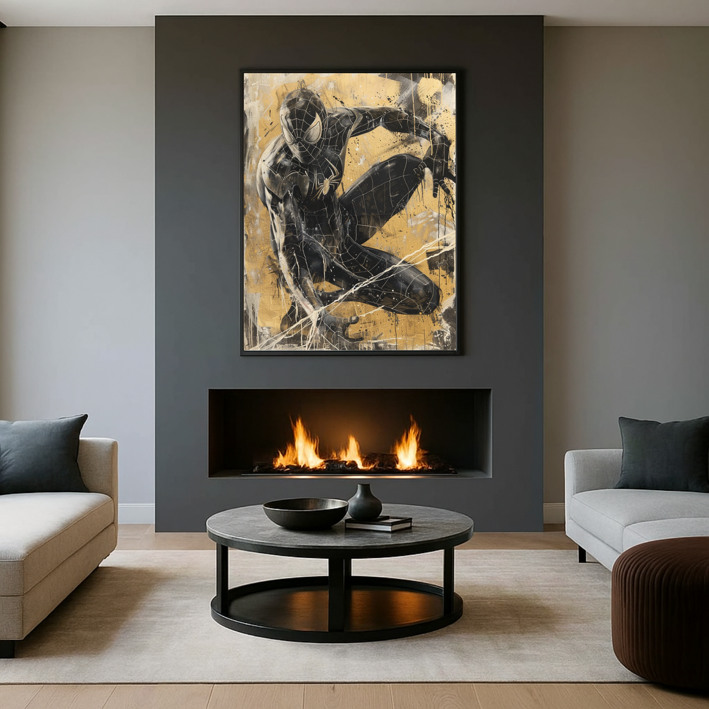 Gold and Black Painting of Spiderman