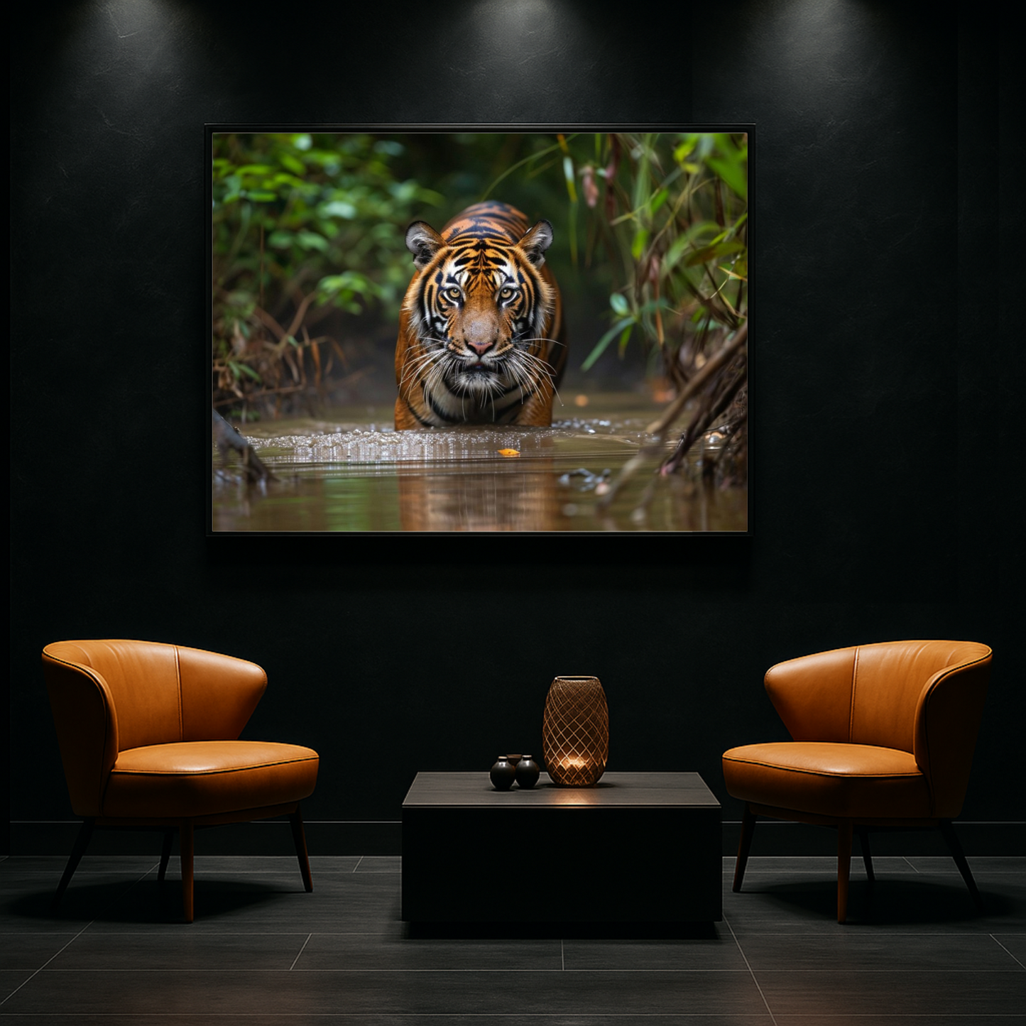 Sumatran Tiger Steakthily Approachin Waterhole