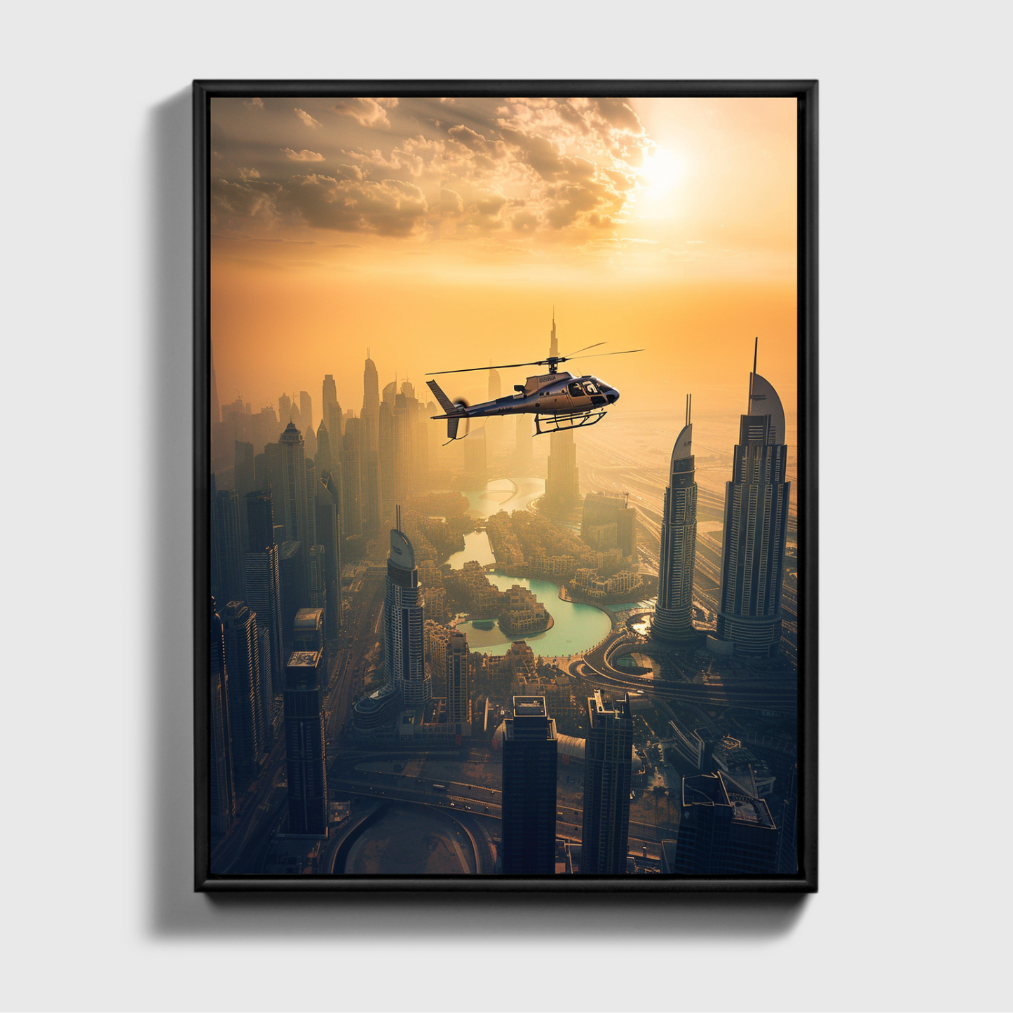 Helicopter Dubai Sunset