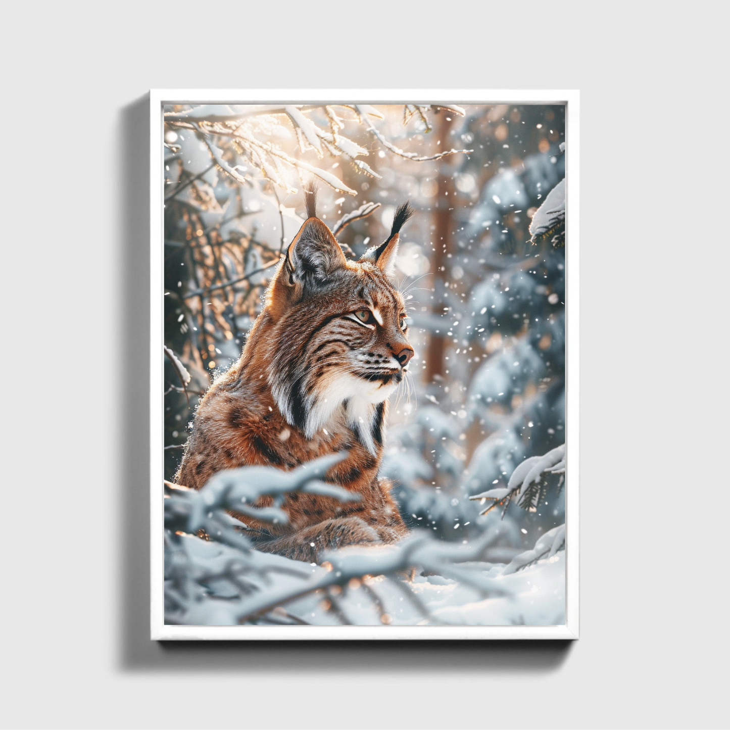 Sunlight Lynx CamouFlaged In Winterforest