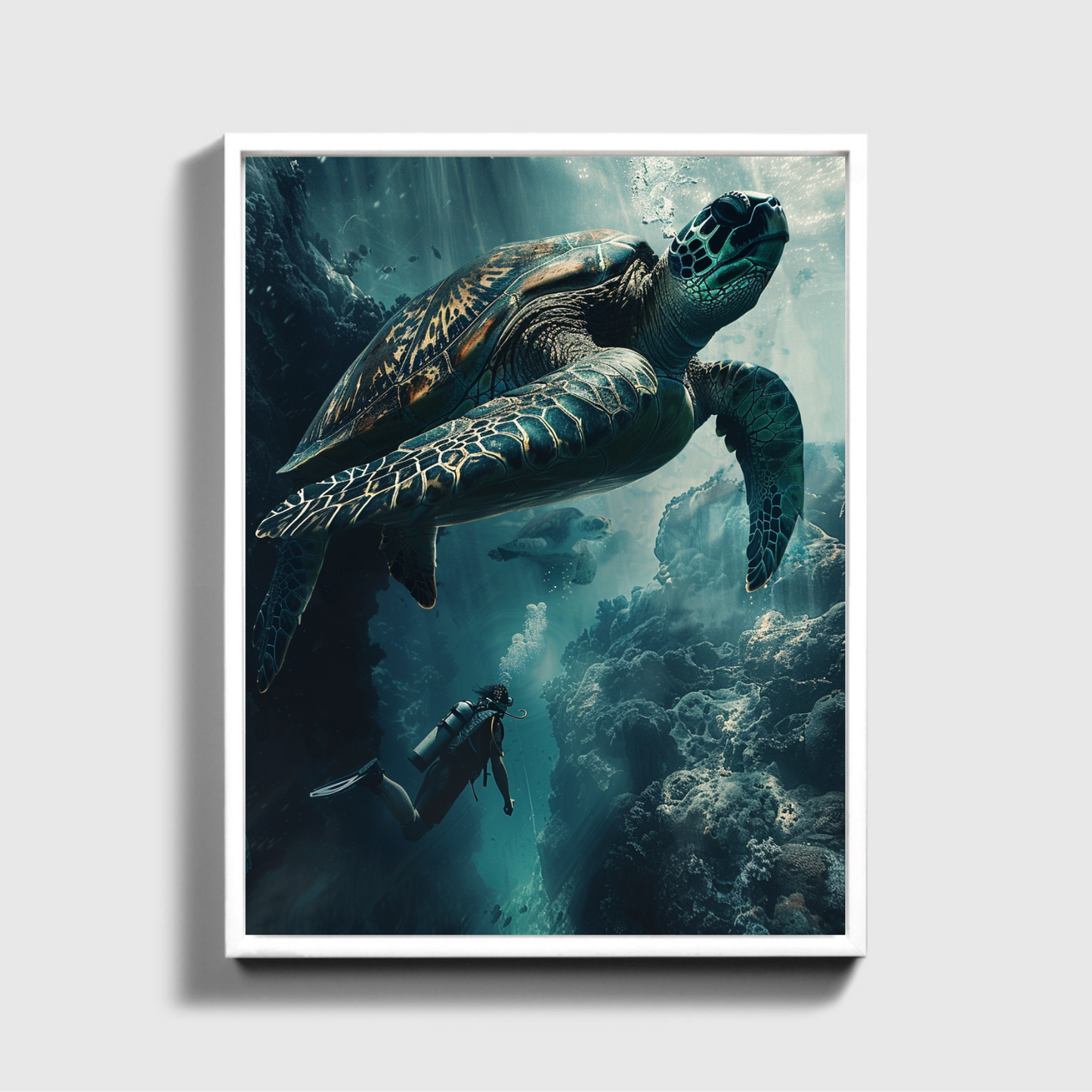 Man Dives in Ocean Big Turtle 4.0