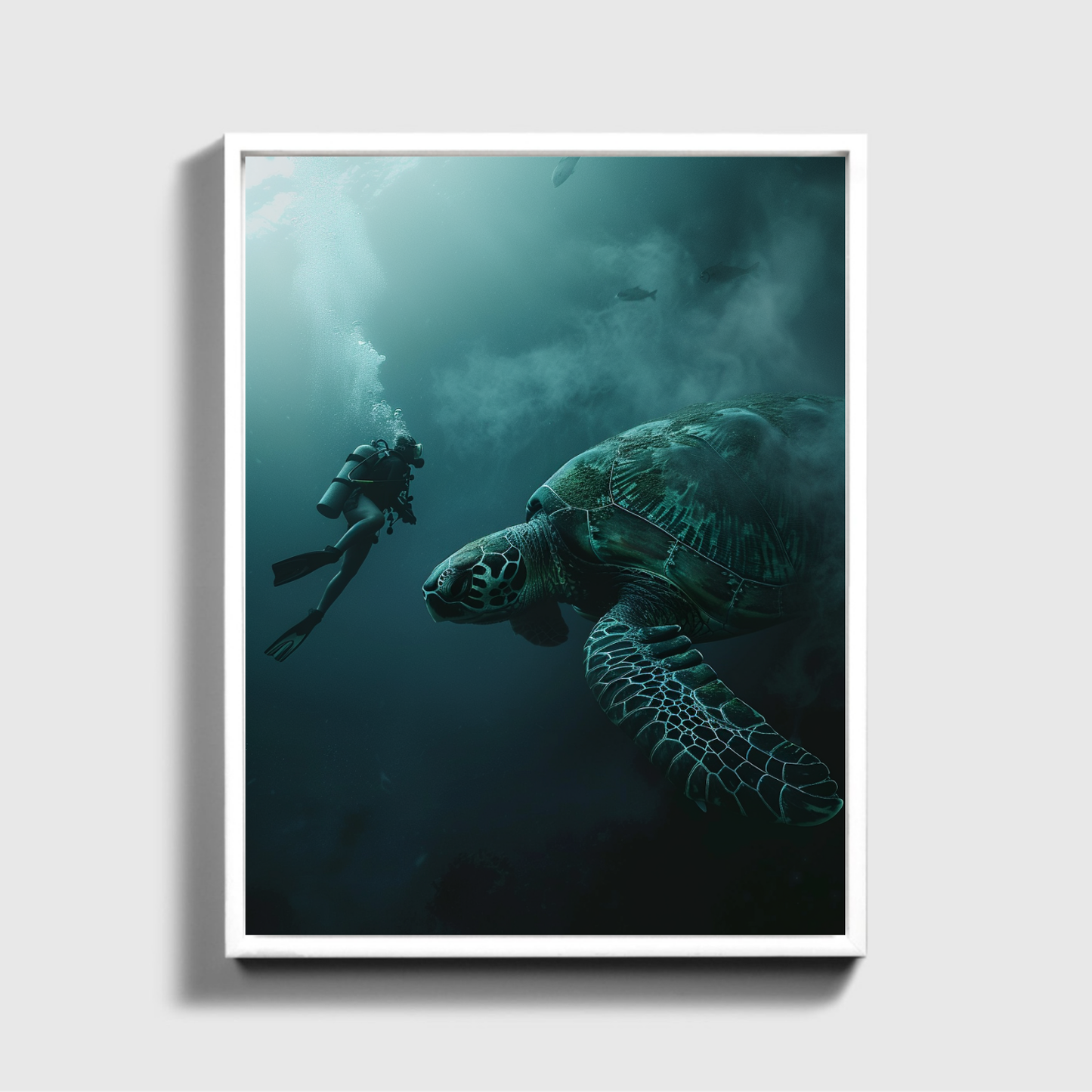 Man Dives in Ocean Big Turtle 5.0
