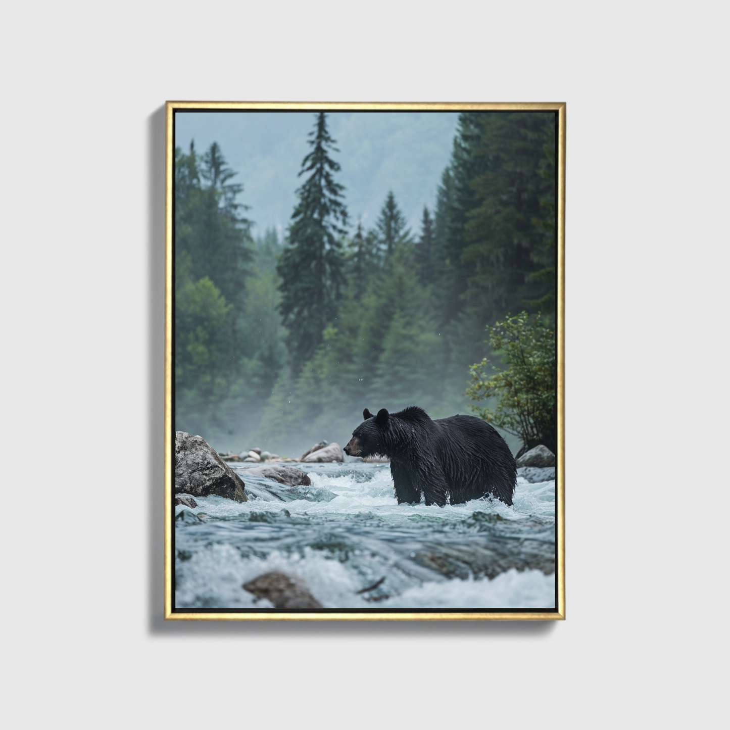 Black bear standing in river