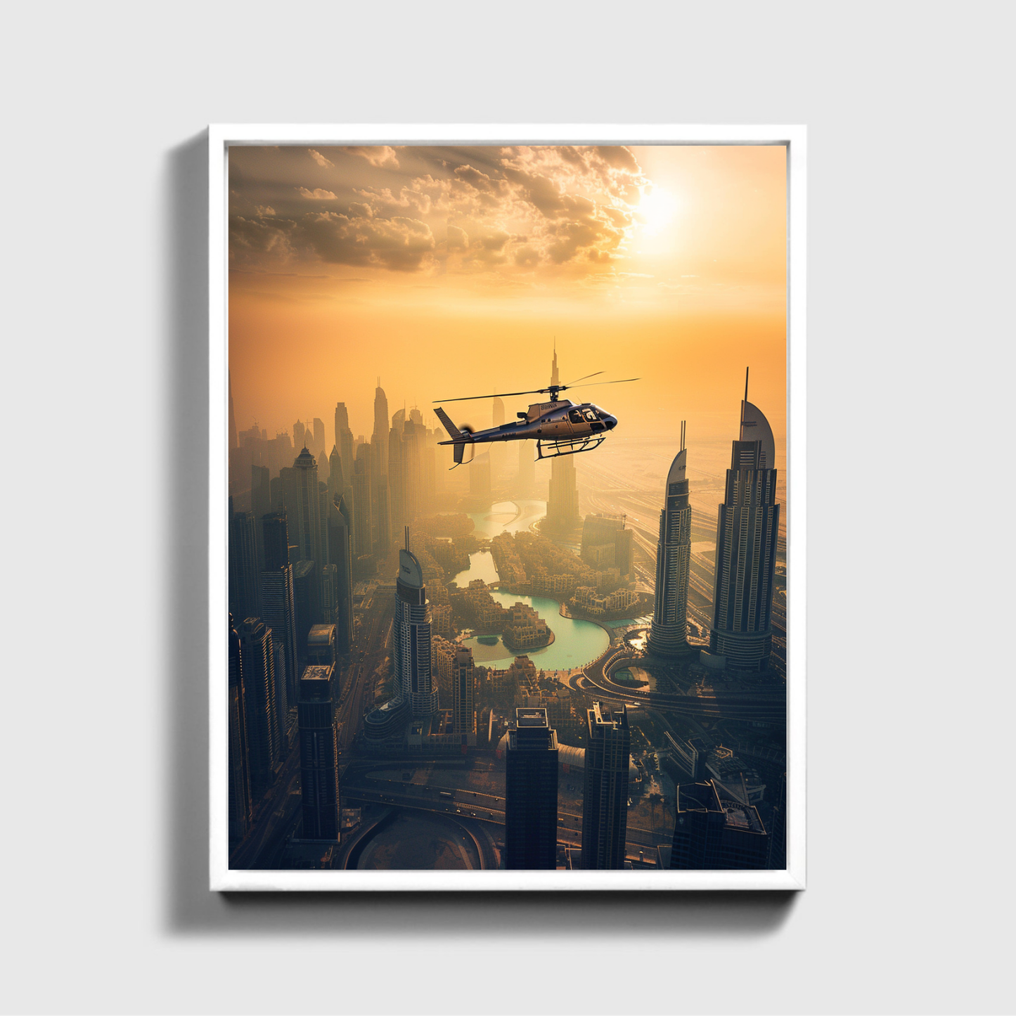 Helicopter Dubai Sunset