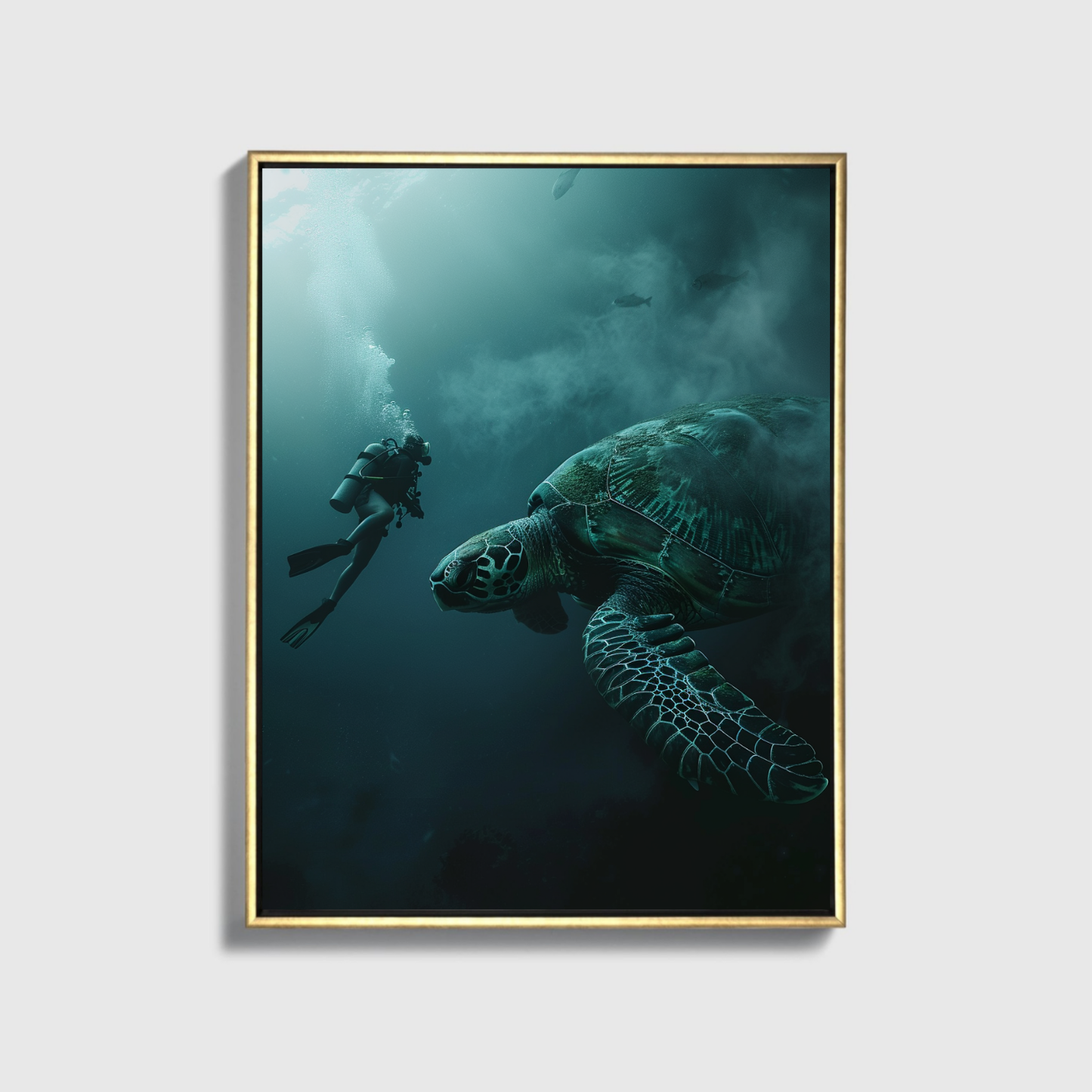 Man Dives in Ocean Big Turtle 5.0