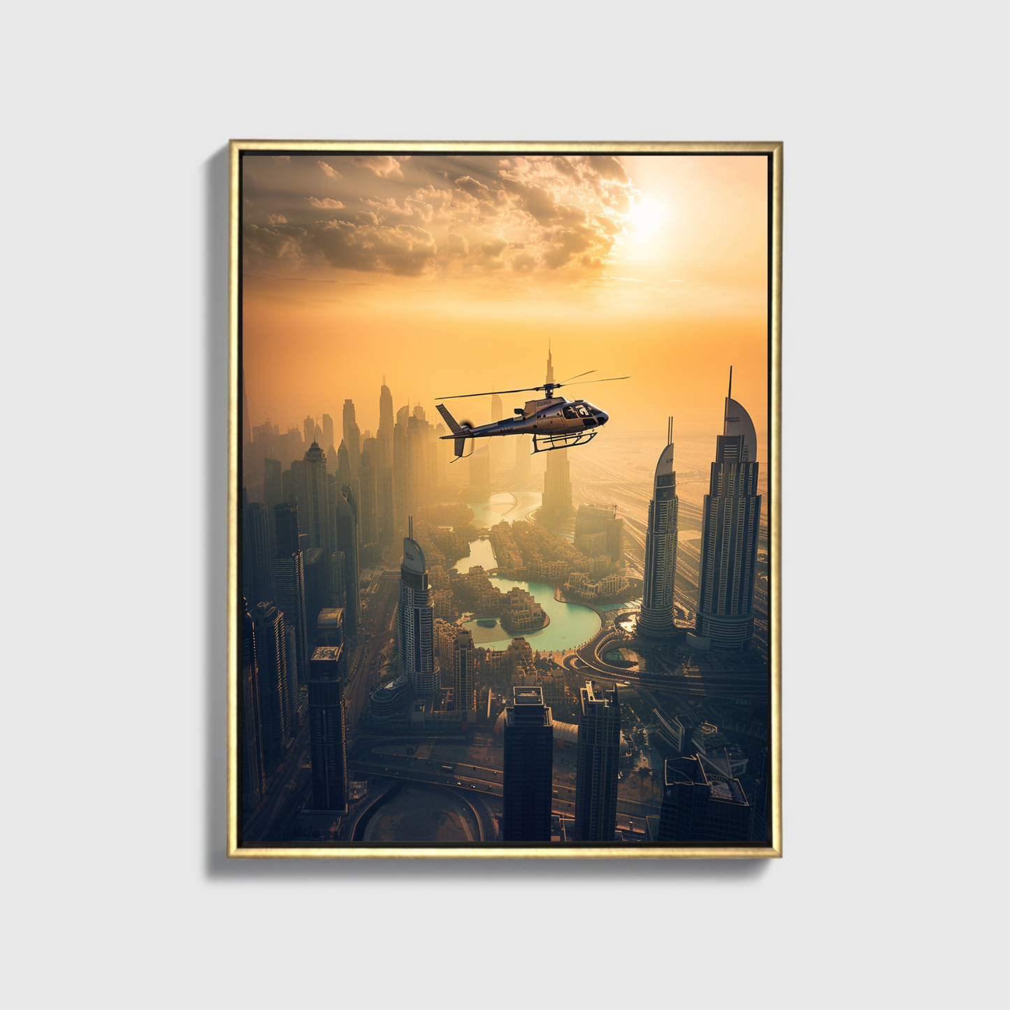 Helicopter Dubai Sunset