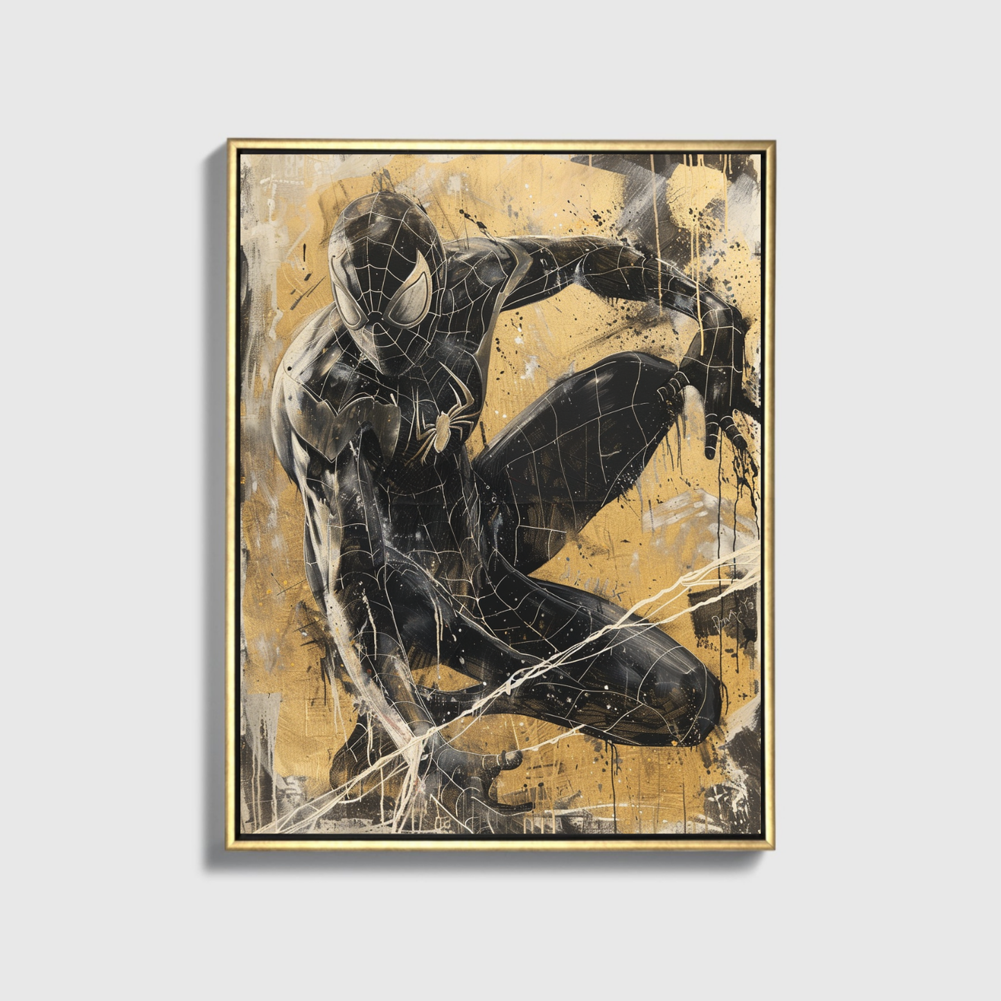 Gold and Black Painting of Spiderman