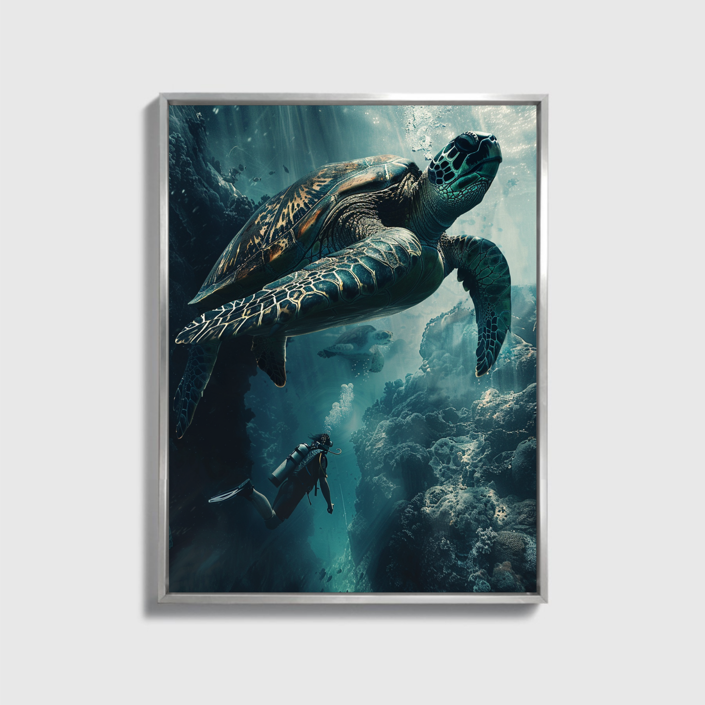 Man Dives in Ocean Big Turtle 4.0