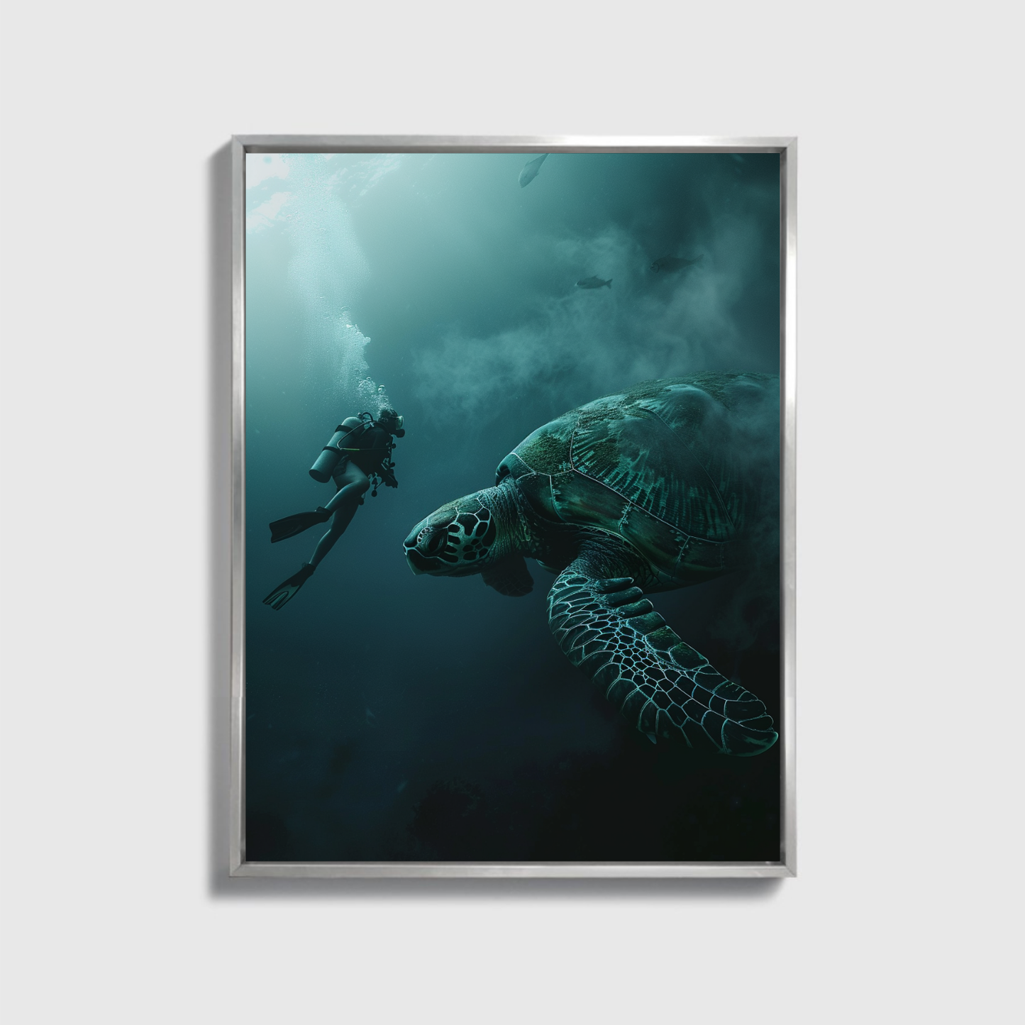 Man Dives in Ocean Big Turtle 5.0