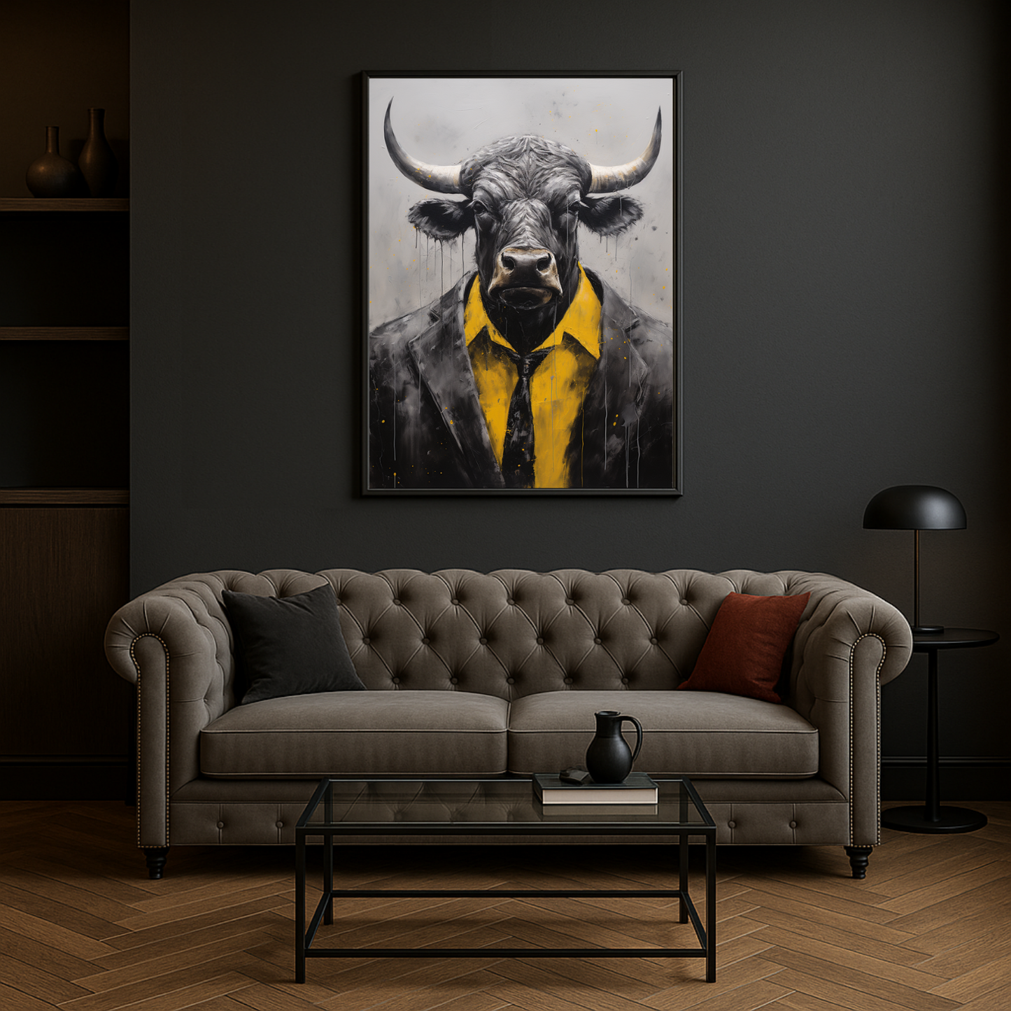 Abstract Black And White Paintinglack Bull