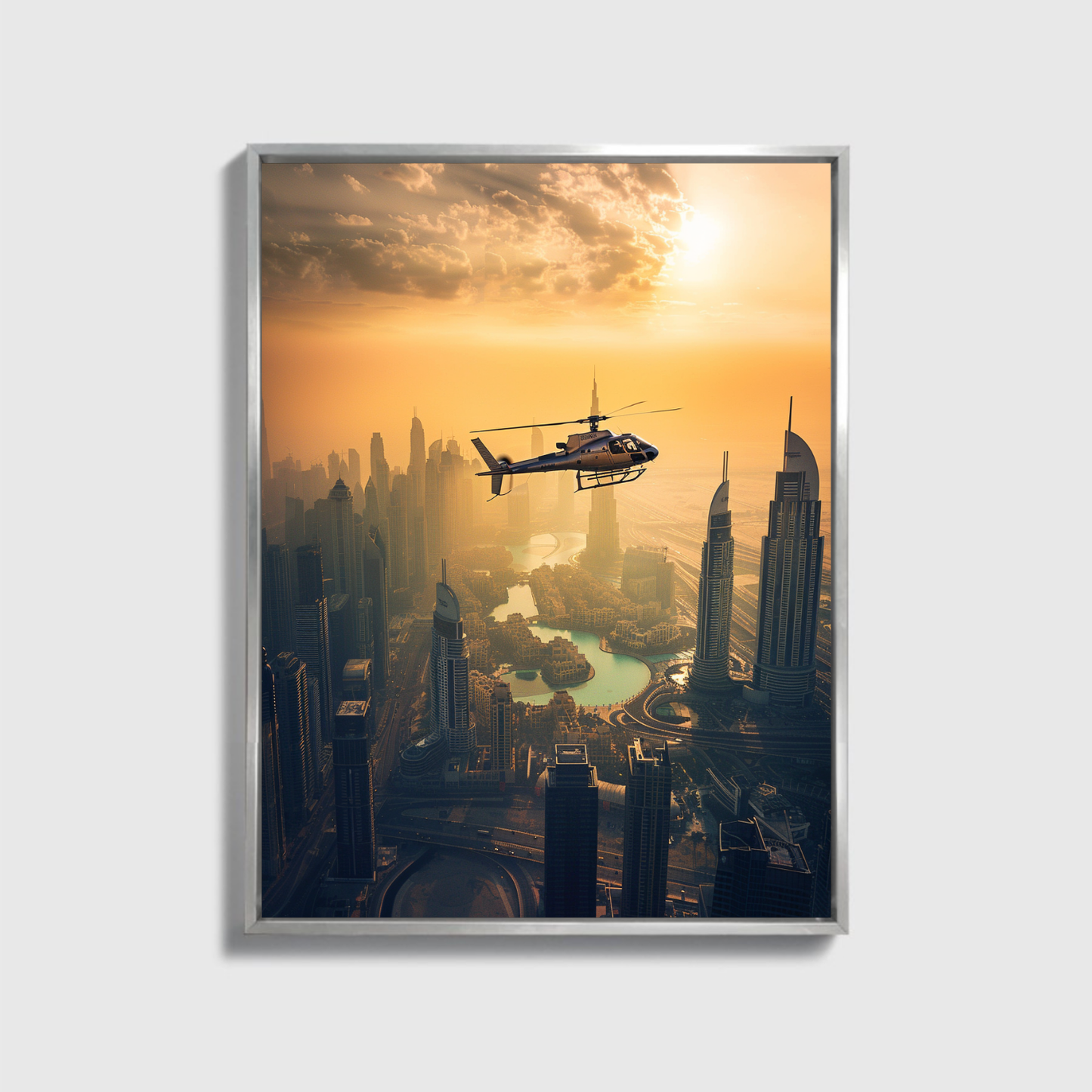 Helicopter Dubai Sunset