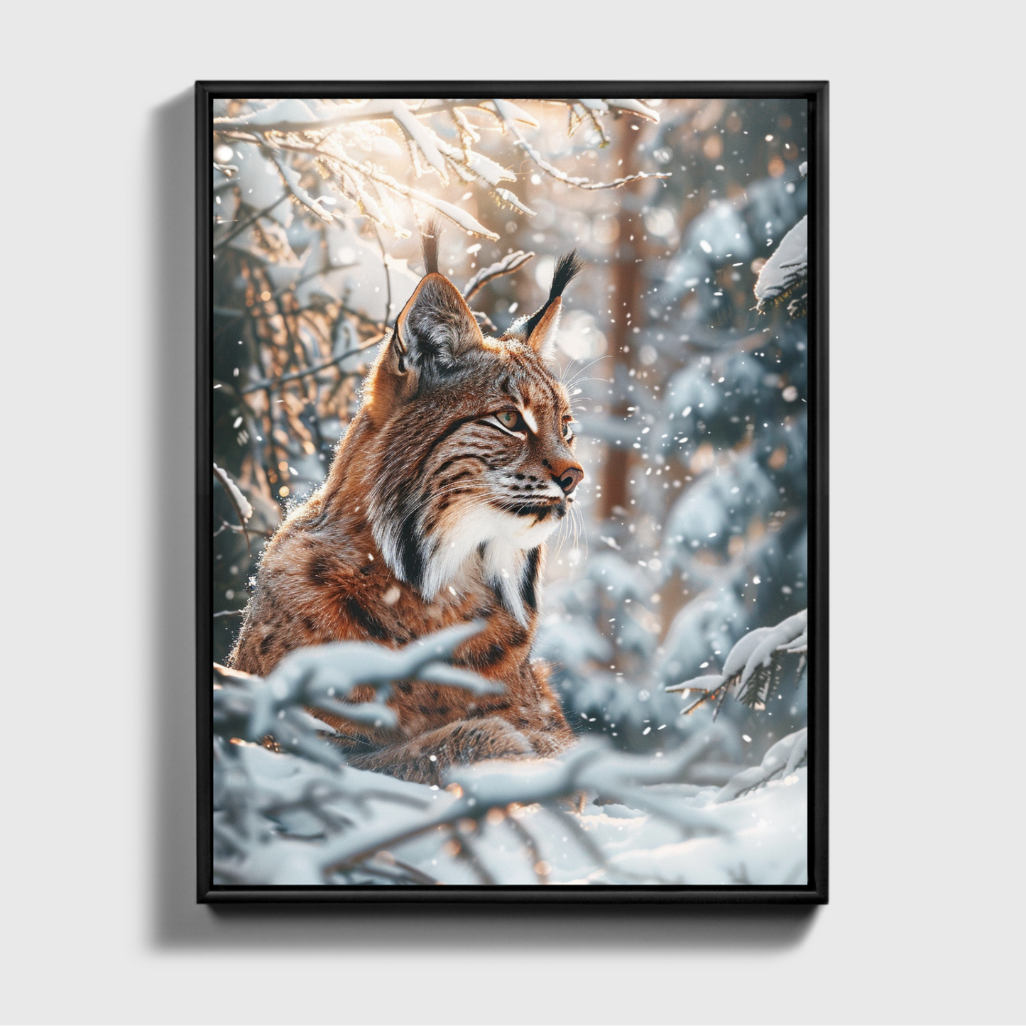 Sunlight Lynx CamouFlaged In Winterforest