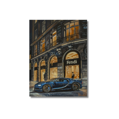 Bugatti Chiron Front of Fendi Store Draw