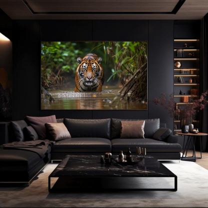 Sumatran Tiger Steakthily Approachin Waterhole