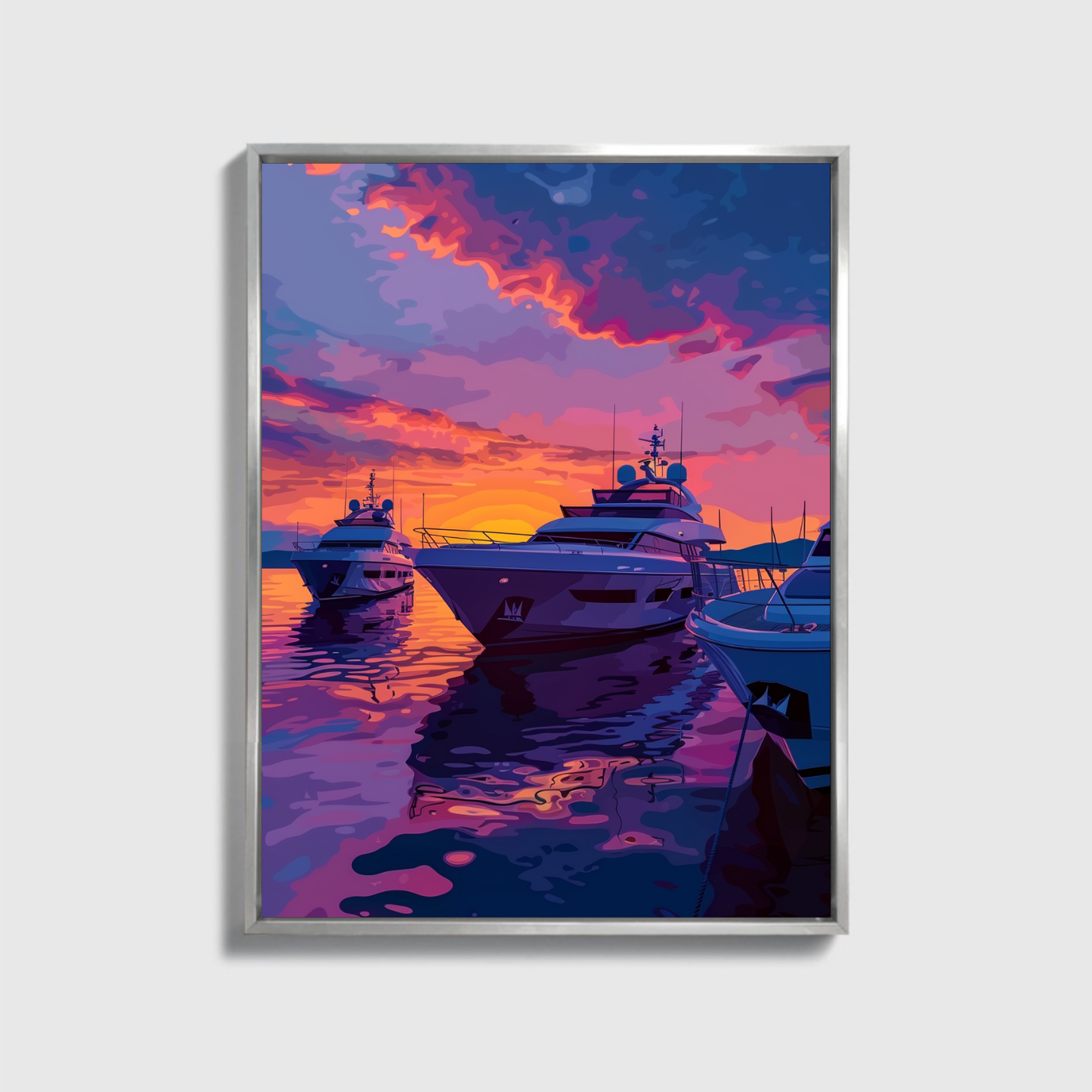 Purple Sunset Yacht Drawing