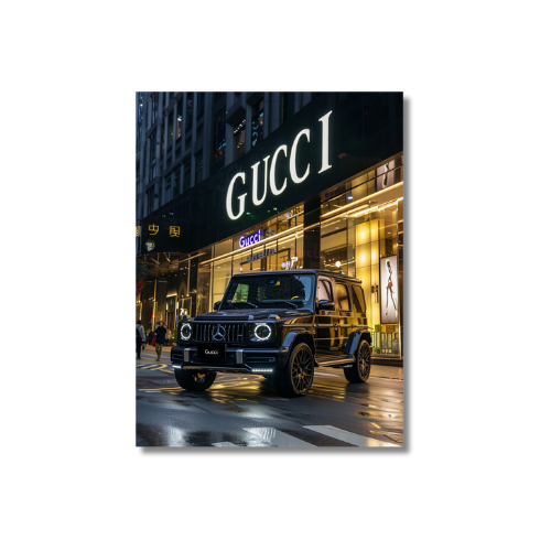 G Wagon Front of Gucci Store