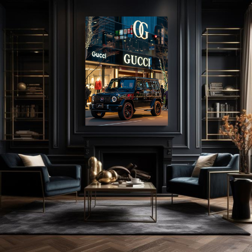 G Wagon Front of Gucci Store