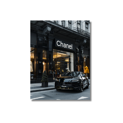 Black Lambo Urus Front of Chanel Store