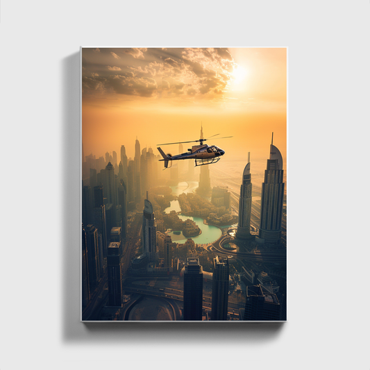 Helicopter Dubai Sunset