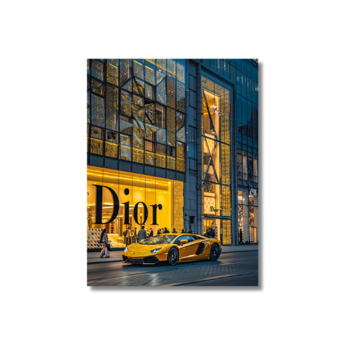 Yellow Lambo Front of Dior Store