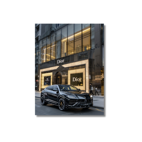 Black Lambo Urus Front of Dior Store