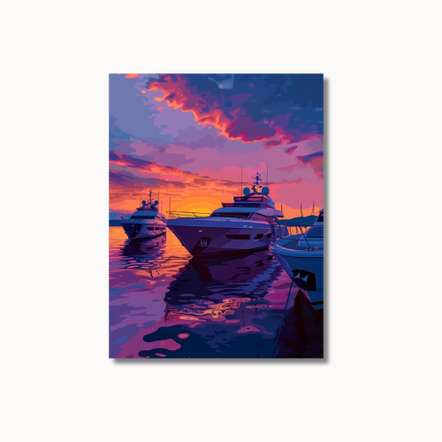 Purple Sunset Yacht Drawing
