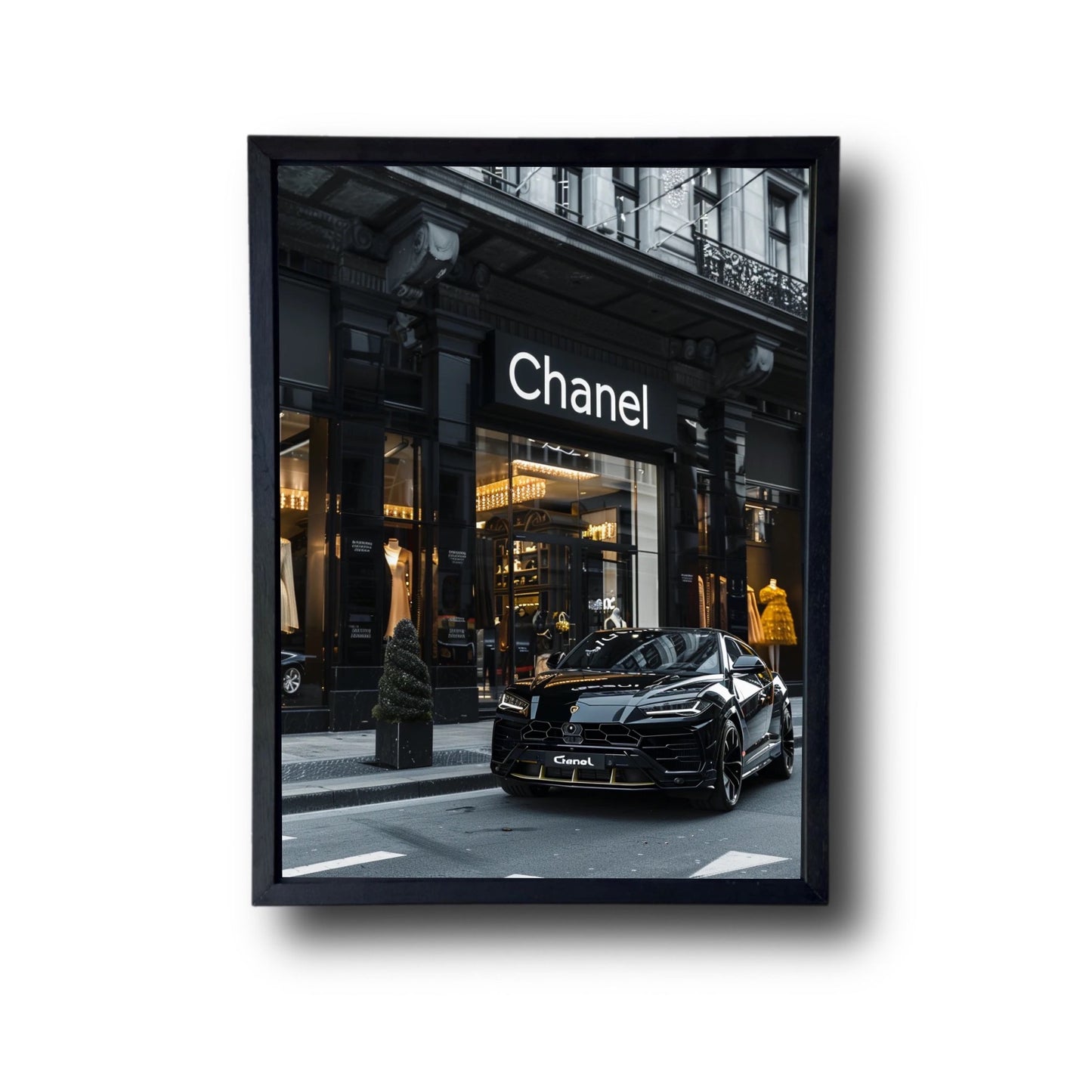 Black Lambo Urus Front of Chanel Store