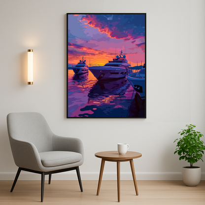 Purple Sunset Yacht Drawing