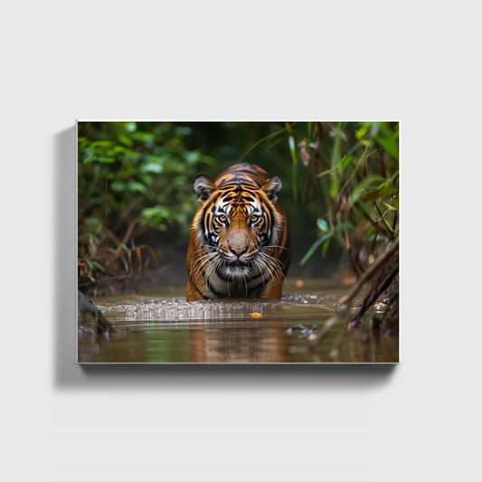 Sumatran Tiger Steakthily Approachin Waterhole
