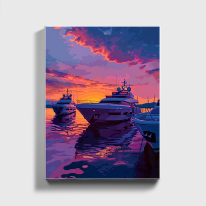 Purple Sunset Yacht Drawing