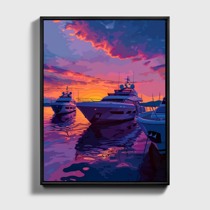 Purple Sunset Yacht Drawing