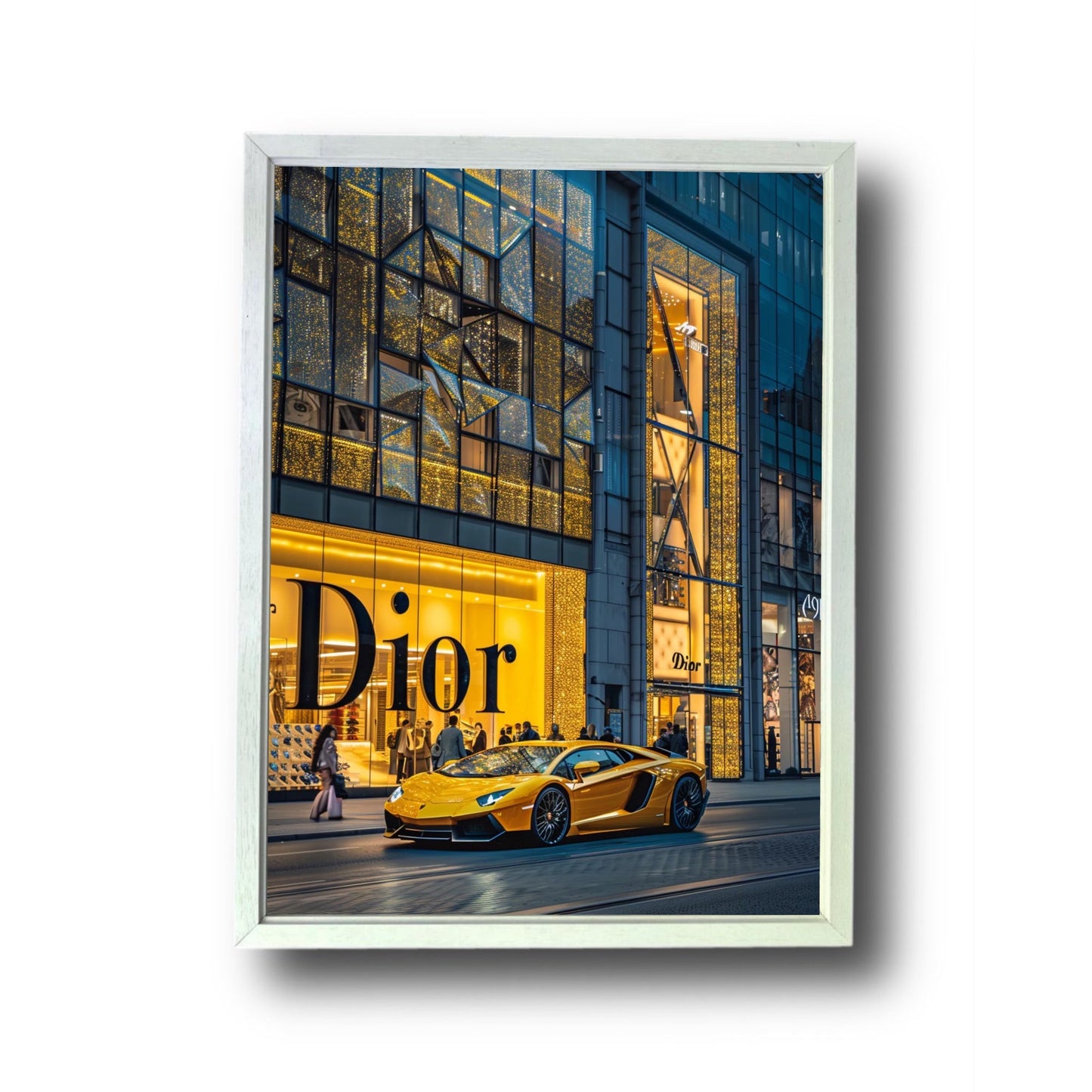 Yellow Lambo Front of Dior Store