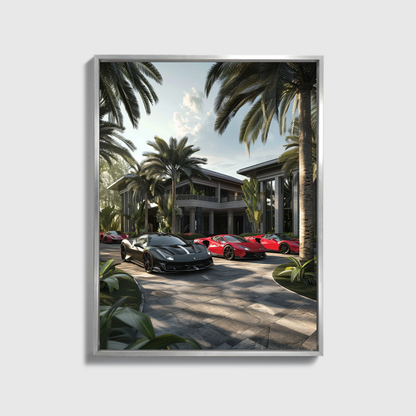 Luxusvilla mit 3 Supersportwagen vorne