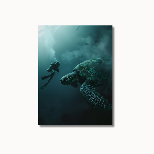 Man Dives in Ocean Big Turtle 5.0