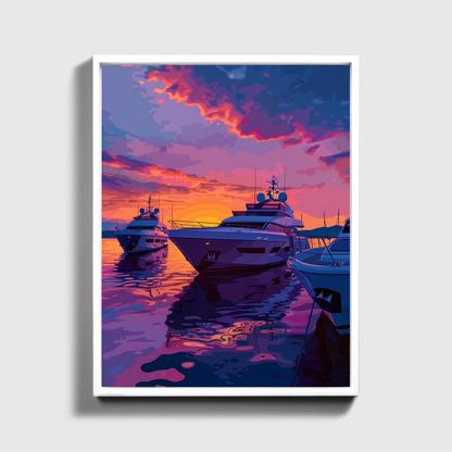 Purple Sunset Yacht Drawing