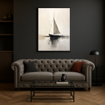 Abstract Painting Of Boat In Black And White