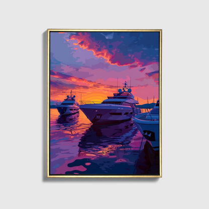 Purple Sunset Yacht Drawing