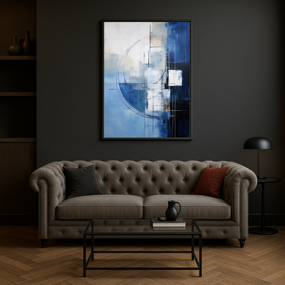 Abstrakte blaue und weiße moderne Malerei
