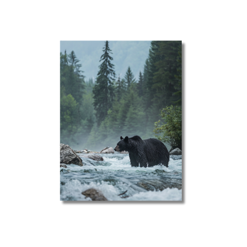 Black bear standing in river