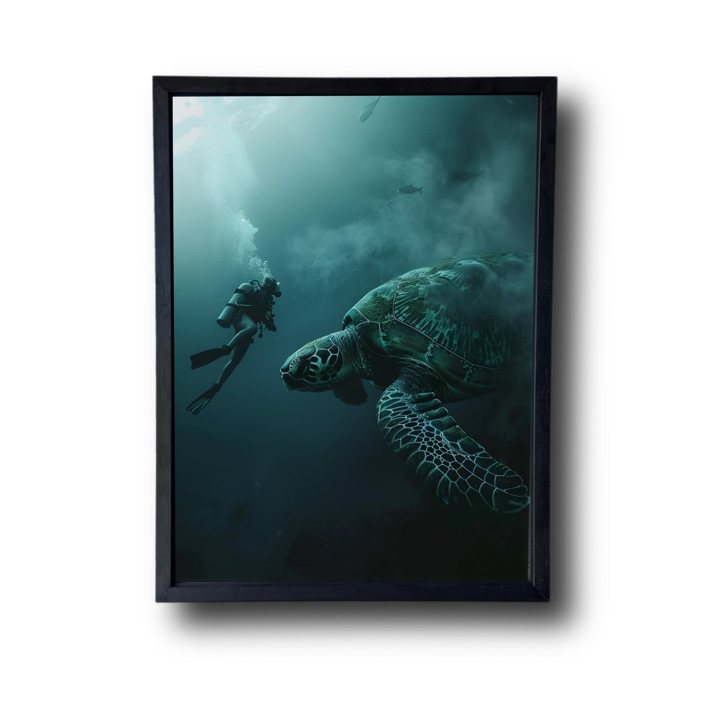 Man Dives in Ocean Big Turtle 5.0