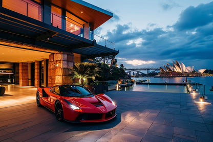 Sydney Mansion Red Ferrari