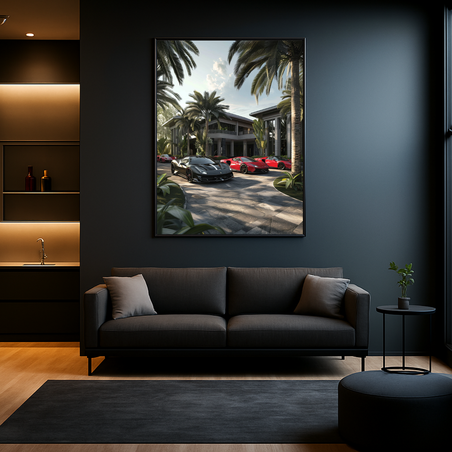 Luxusvilla mit 3 Supersportwagen vorne