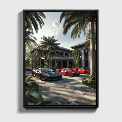 Luxusvilla mit 3 Supersportwagen vorne