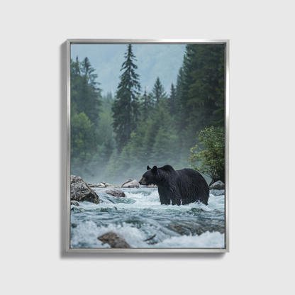 Schwarzbär steht im Fluss