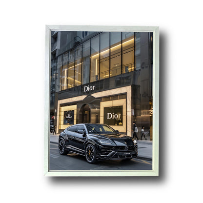 Black Lambo Urus Front of Dior Store